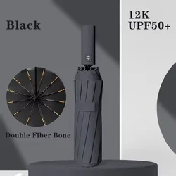 Premium Windproof & Waterproof Compact Travel Umbrella with 12 - Rib Design, Automatic Open - Close Function (Black)