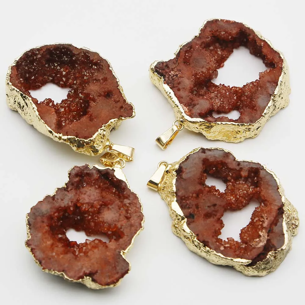 Selling Natural Agates Stone Irregular Gilt Edge Pendants Necklace Colorful Druzy Geode Charms Jewelry Making Bracelet Gift 8Pcs