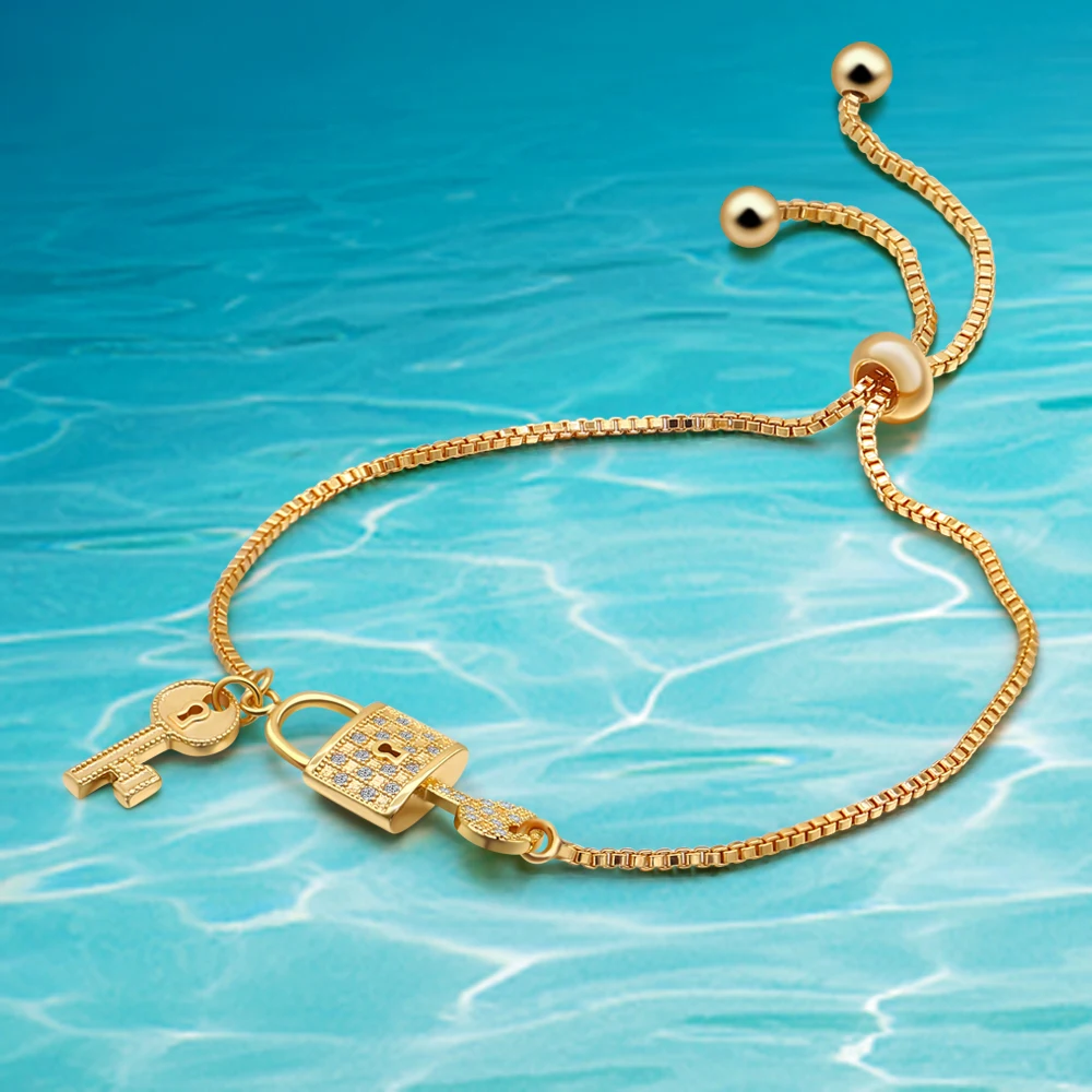 

Модное изделие 24k Gold Цвет браслеты ключ замок браслет для женщин Femme очаровательные женские ювелирные изделия, подарок ко Дню Святого Валент...