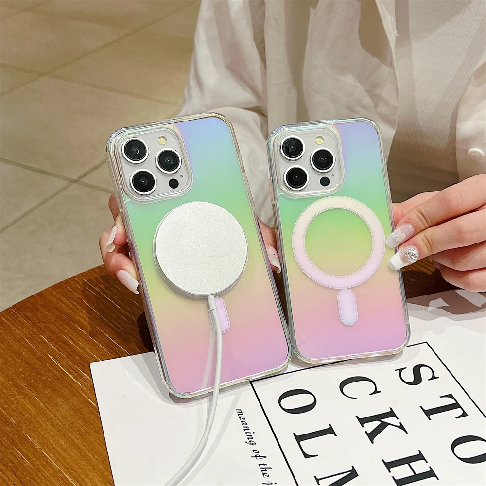 Luxury Gradient Rainbow Laser Magnetic Phone Case - Hard Cover