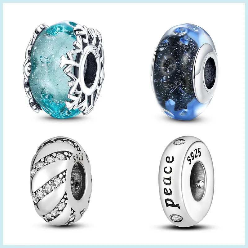 

925 Sterling Silver Charms Fit Original Pandora Bracelet 925 Sterling Silver Glass Beads DIY Jewelry For Women