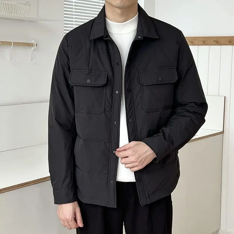 Men 2023 Winter Fashion Short Cotton-padded Jackets Men\'s Leisure Lapel Outerwear Male Multi-pocket Solid Color Coats L200