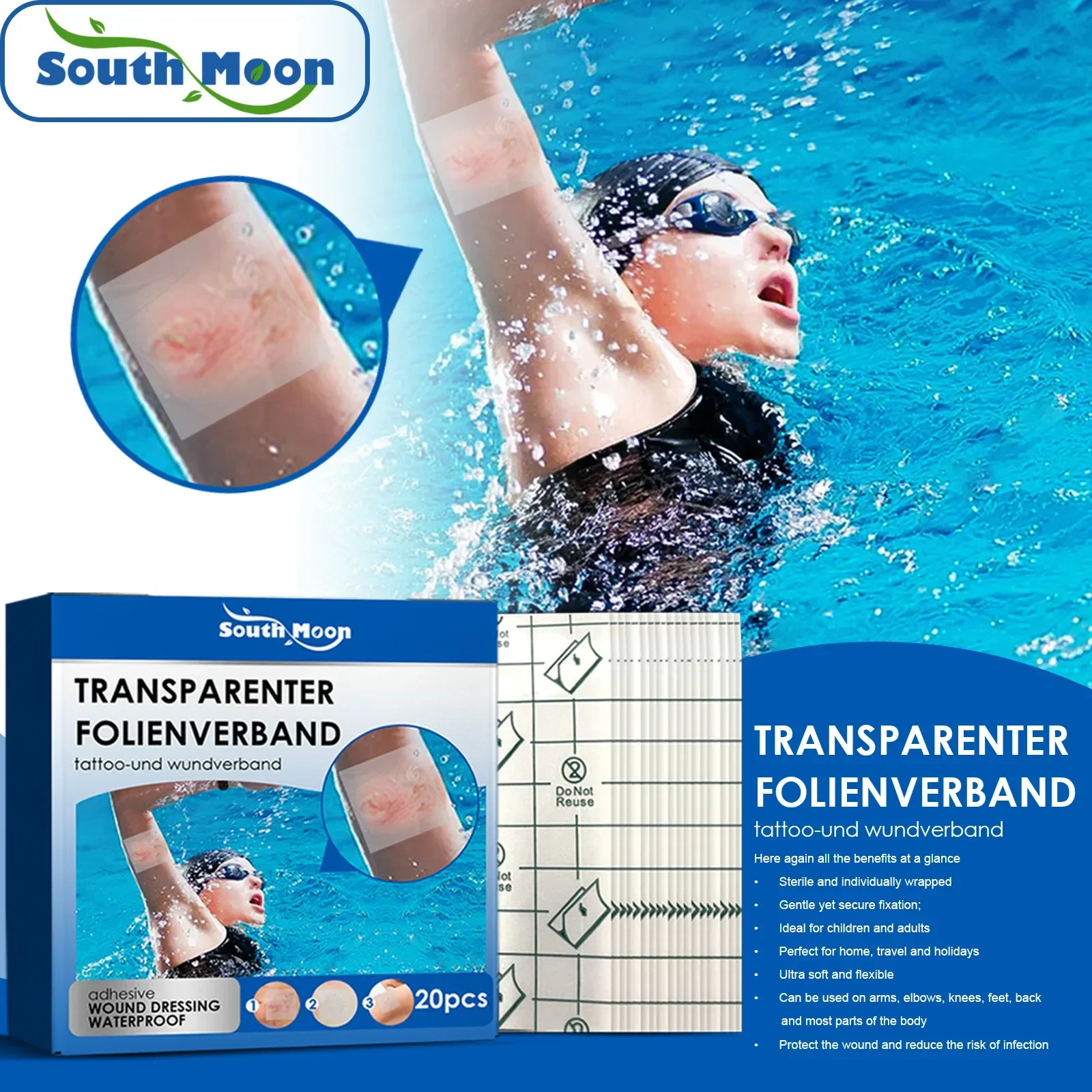 

South Moon 20 Pcs Waterproof Adhesive Bandage Medical Transparent Sterile Tape Swimming Bath Wound Care Bandage Dropshipping
