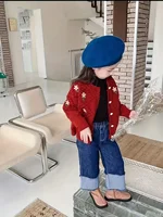 Cardigan pull pour filles printemps et automne nouveau style coréen à la mode pour enfants, veste tricotée à fleurs brodées, tendance pour grands enfants 4