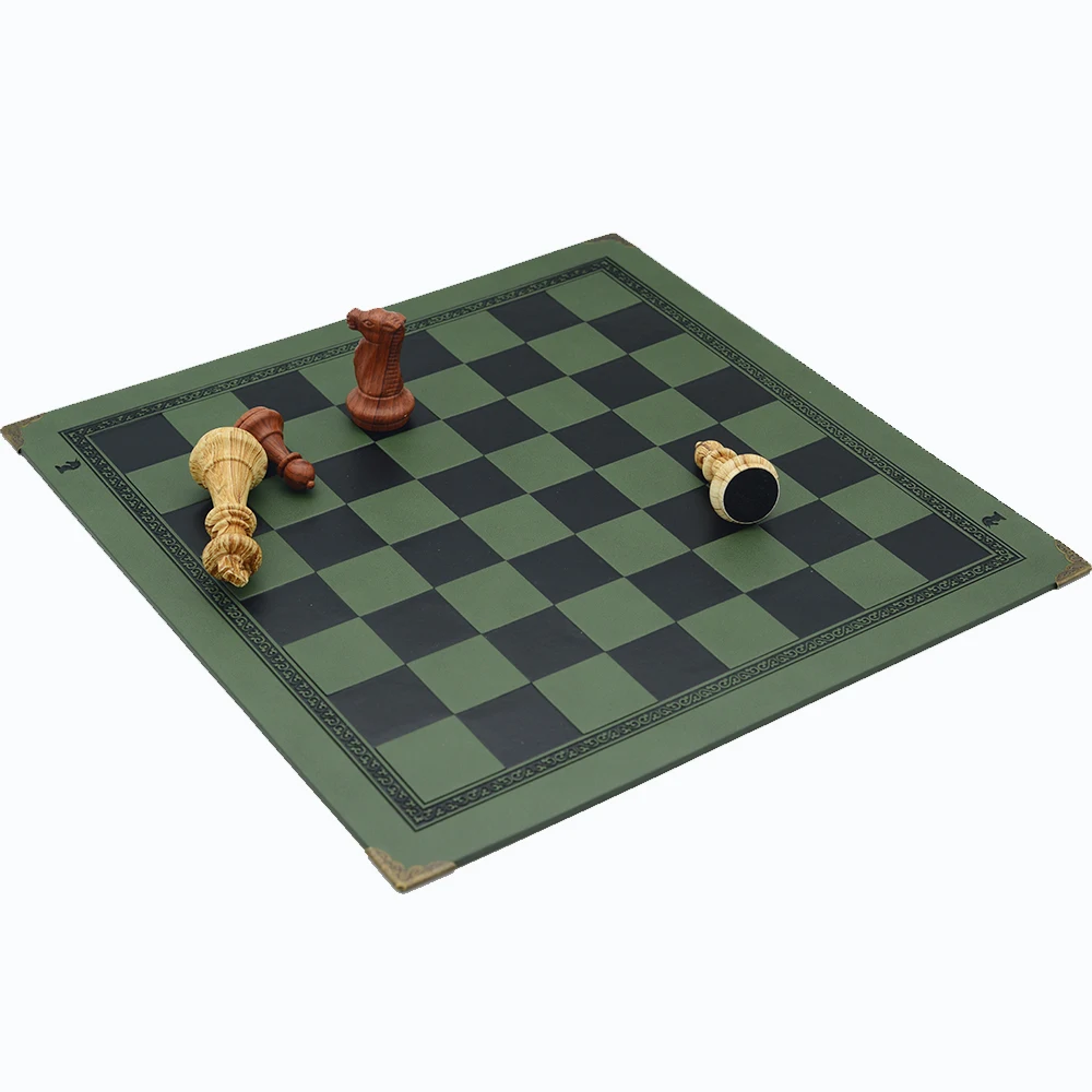 Rollup Thick Black Leather Chess Case, Mat and Weighted Chess Pieces