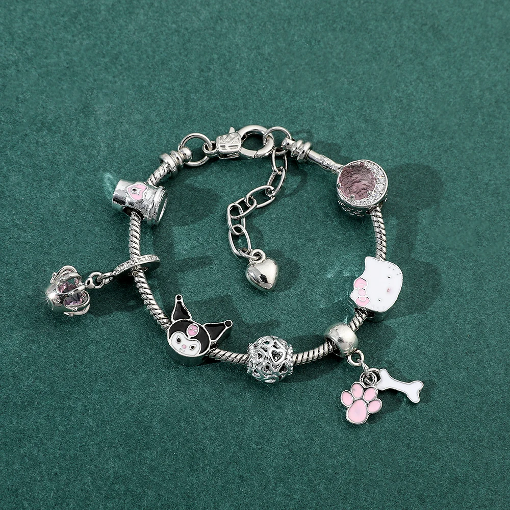 Sanrioes Charms Bracelet Kawaii Hello Kitty Kuromi Small Fresh Crystal  Pendant Bangle Diy Bracelet for Girl Y2K Gift Accessories
