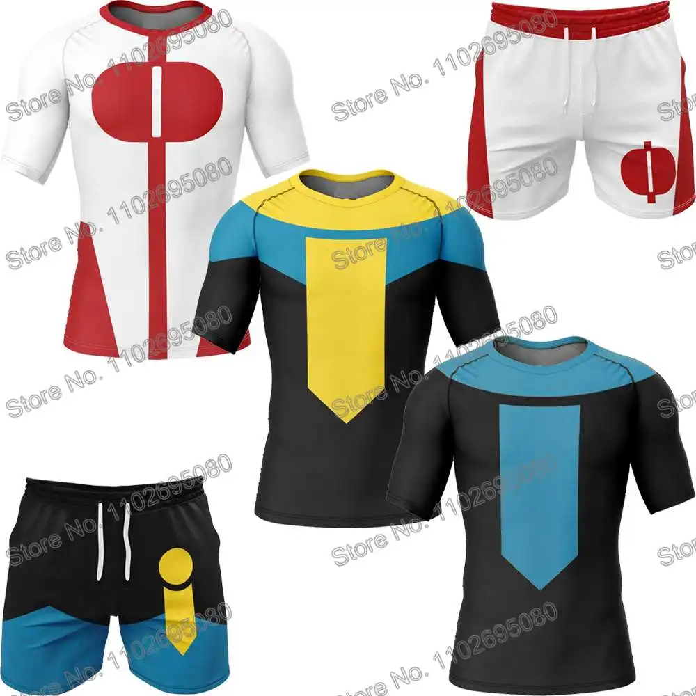 Invincible Rash Guard Diving T-Shirt Shorts BJJ Boxing MMA Swimwear Men Women Summer Short Sleeve Surf Clothing GYM Tops Sports
