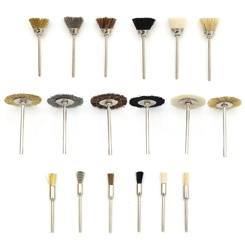 18pc Brass Brush Steel Wire Wheel For Metal Cleaning Polishing Rust Removal Tool 2.35 Handle Electric Grinding Wire Brush Polish