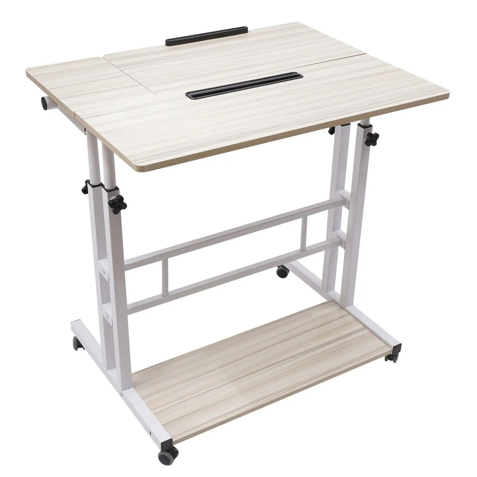 Mobile Stand Up Desk Adjustable Laptop Desk With Wheels Home Office Computer Table-White 3