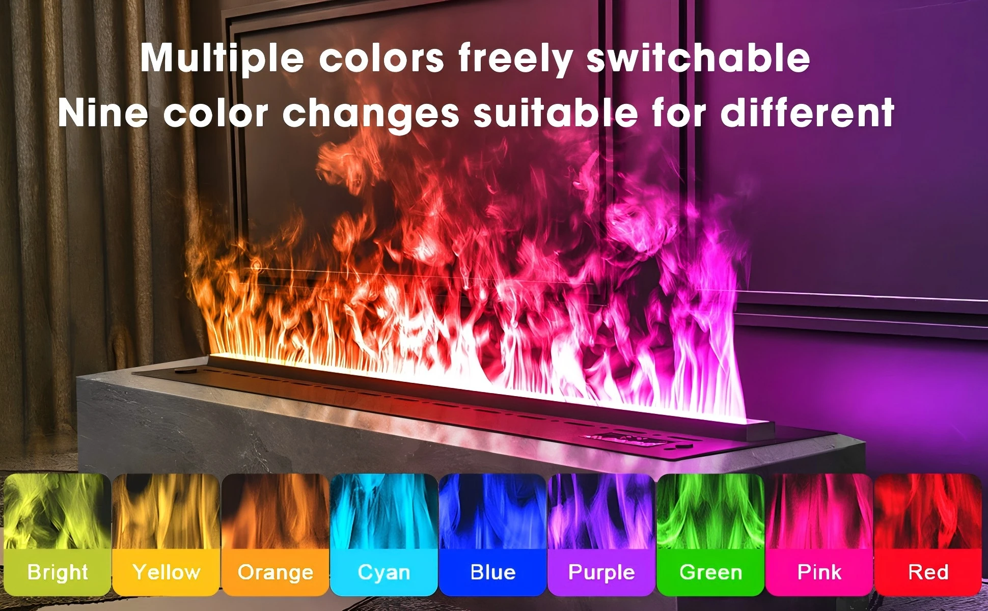 Multi color 3D atomized fireplace home fireplace decoration electronic steam humidifier simulation flame embedded
