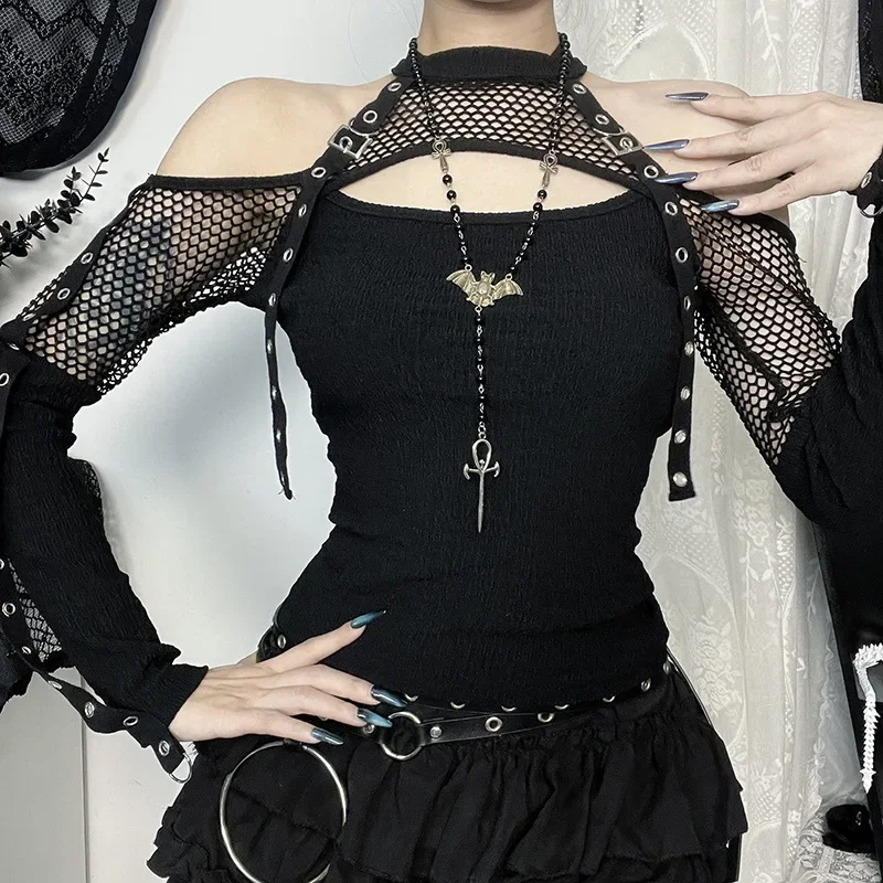 2024 Y2k Emo Alt Punk T-shirt Women Gothic Mesh Aesthetic