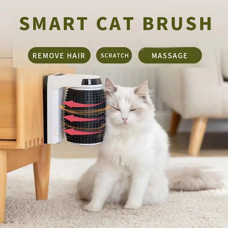 

New Smart Cat Hair Brush with Catnip Cat Self Groomer Hair Massager Tool Wall Corner Automatic Rotating Electric Cat Massager