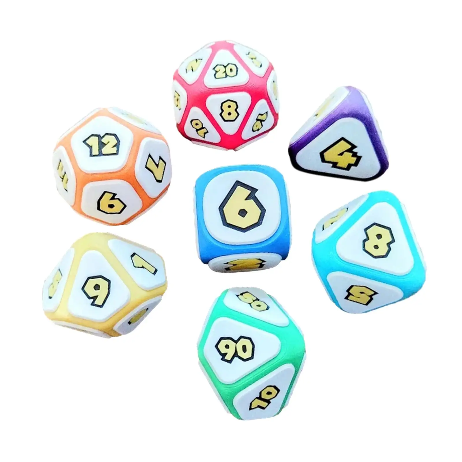 

7x Polyhedral Dices Set Board Game Math Teaching Classroom Accessories Card Games Entertainment Toys PVC Dices D4 D8 D10 D12 D20