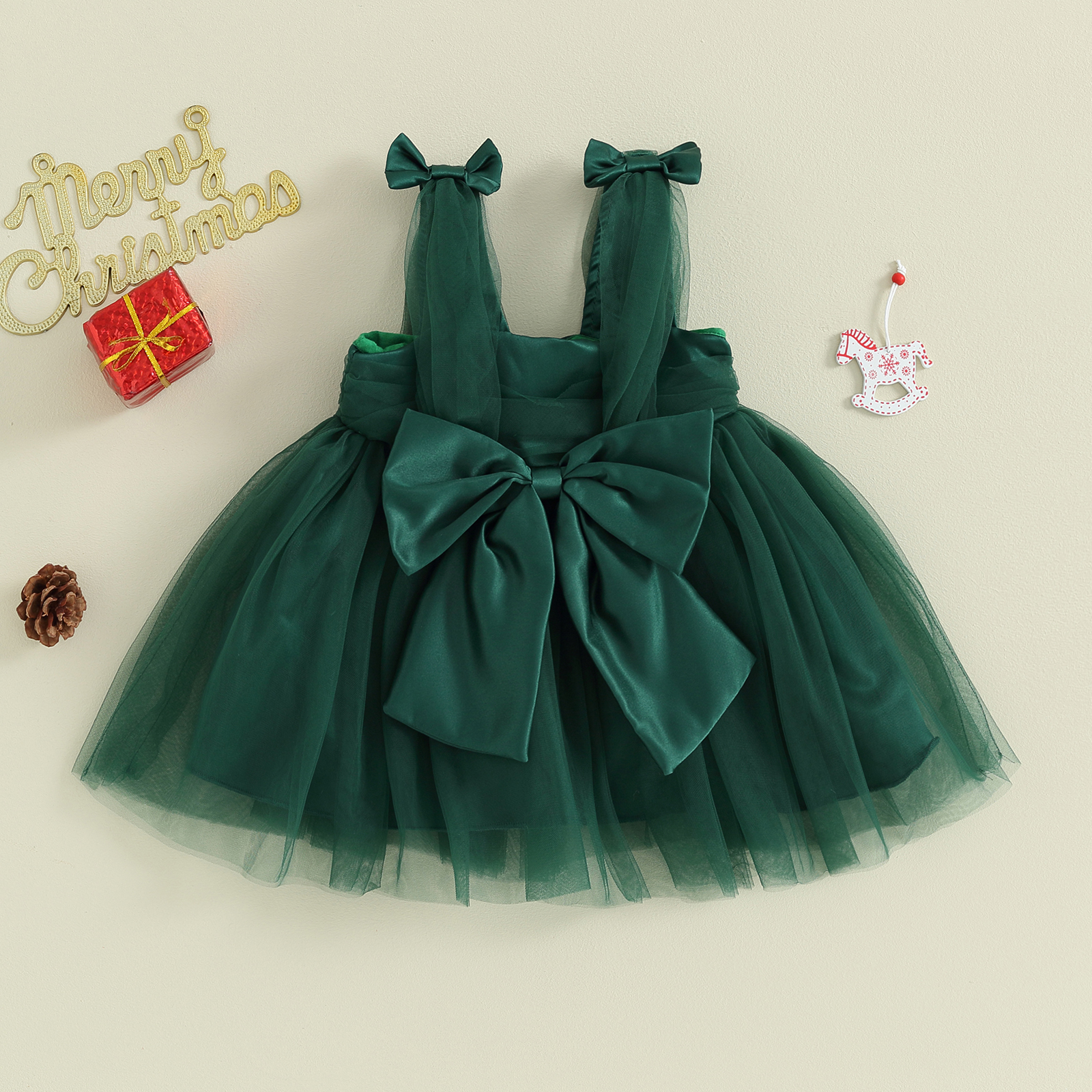 Infant Baby Girl Princess Dress Cute Big Bow Sleeveless Square Neck Tulle Tutu Slip Dress Christmas Party Daily Girl Ball Gown