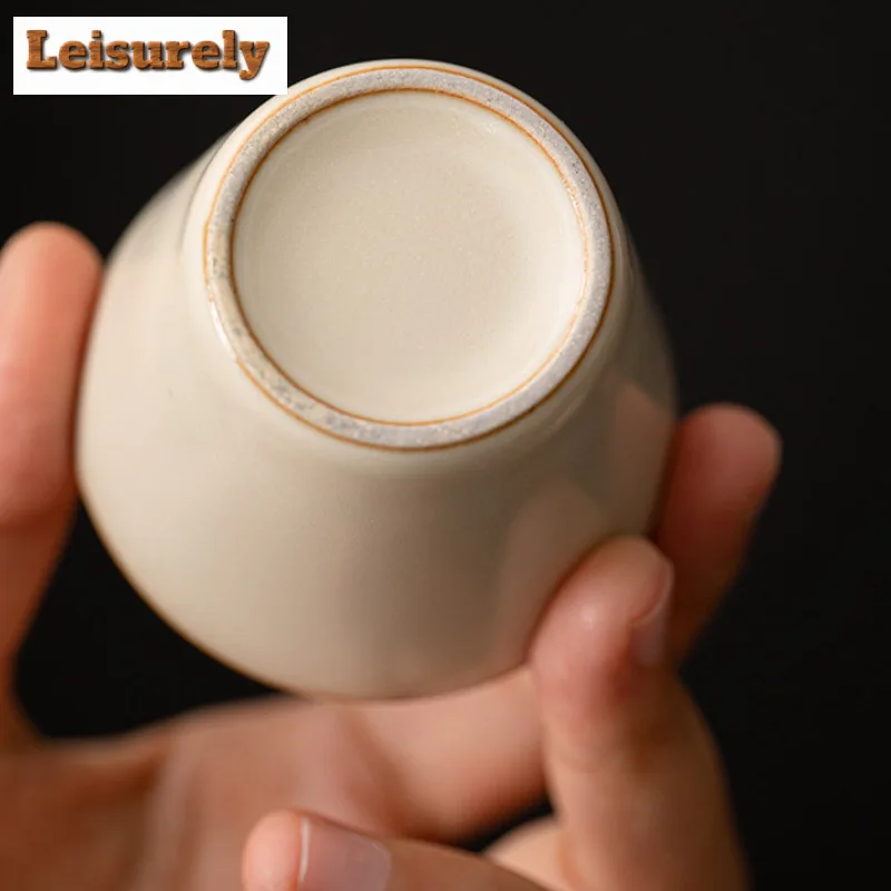 2pc/lot Cream Ru Kiln Porcelain Teacup Aesthetic Tea Bowl Water Jug Mini Meditation Cup Chazhan Master Cups Chinese Tea Set 50ML