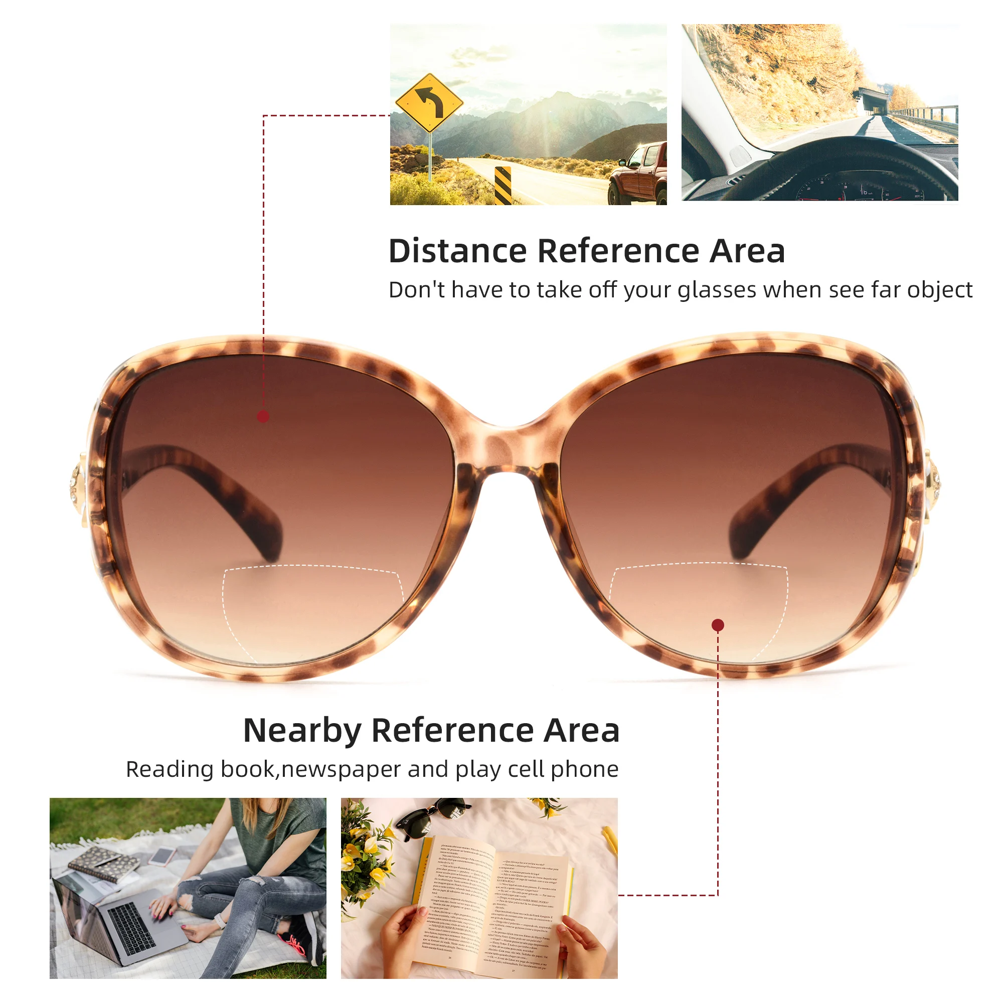 JM Large Round Bifocal Reading Sunglasses for Women Vintage Oversized Lady Reading Glasses UV400 5