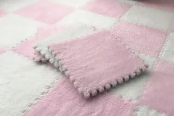 Children's Soft Plush Foam Puzzle Play Mat - Warm & Cozy Baby Floor Carpet, 10/20 Pieces - 20Pcs (White-Pink)