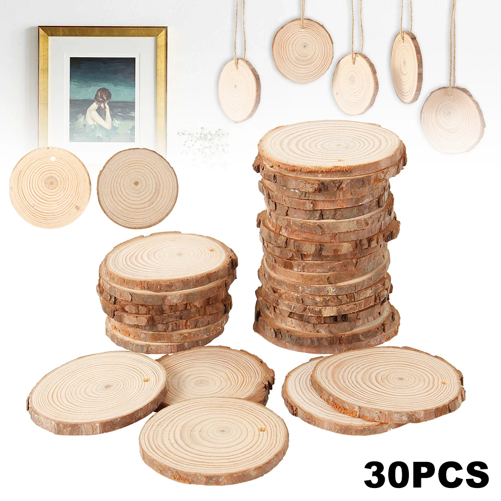 30Pcs Natural Wood Slices Unfinished Wooden Slices Rustic Pieces