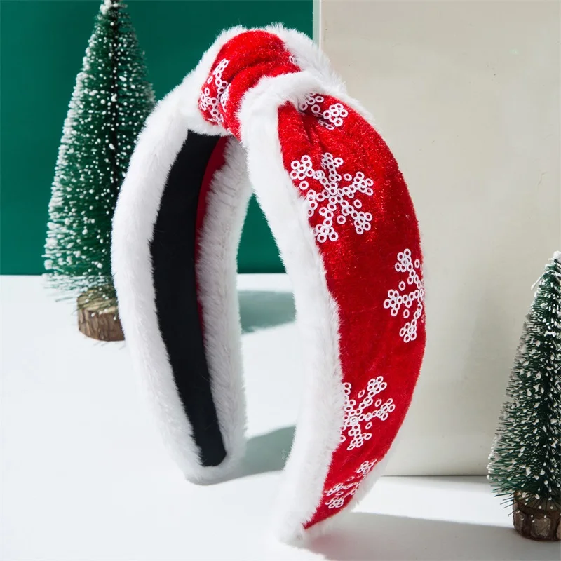 Christmas Snowflake Plaid Headband Wide Knotted Hair Hoop Hair Accessories Women Girls Band Party Favors Decorations