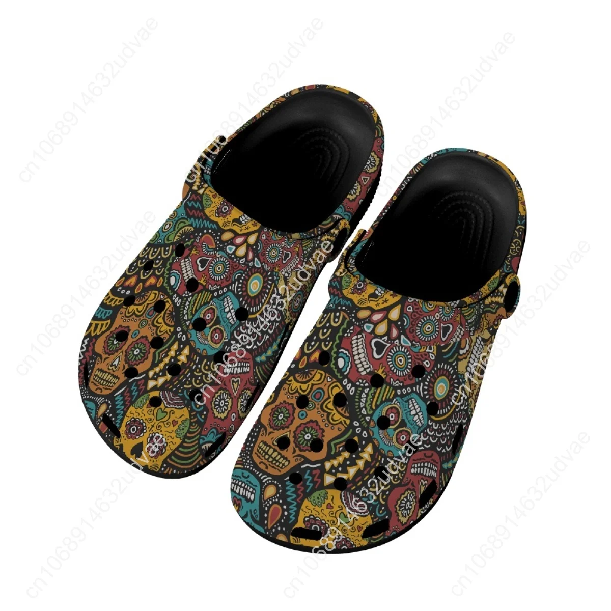 Gothic Skull Pattern Summer Unisex Clogs Lightweight Outdoor Sandals Breathable Anti-slip Bathroom Slippers Couple Slides Woman