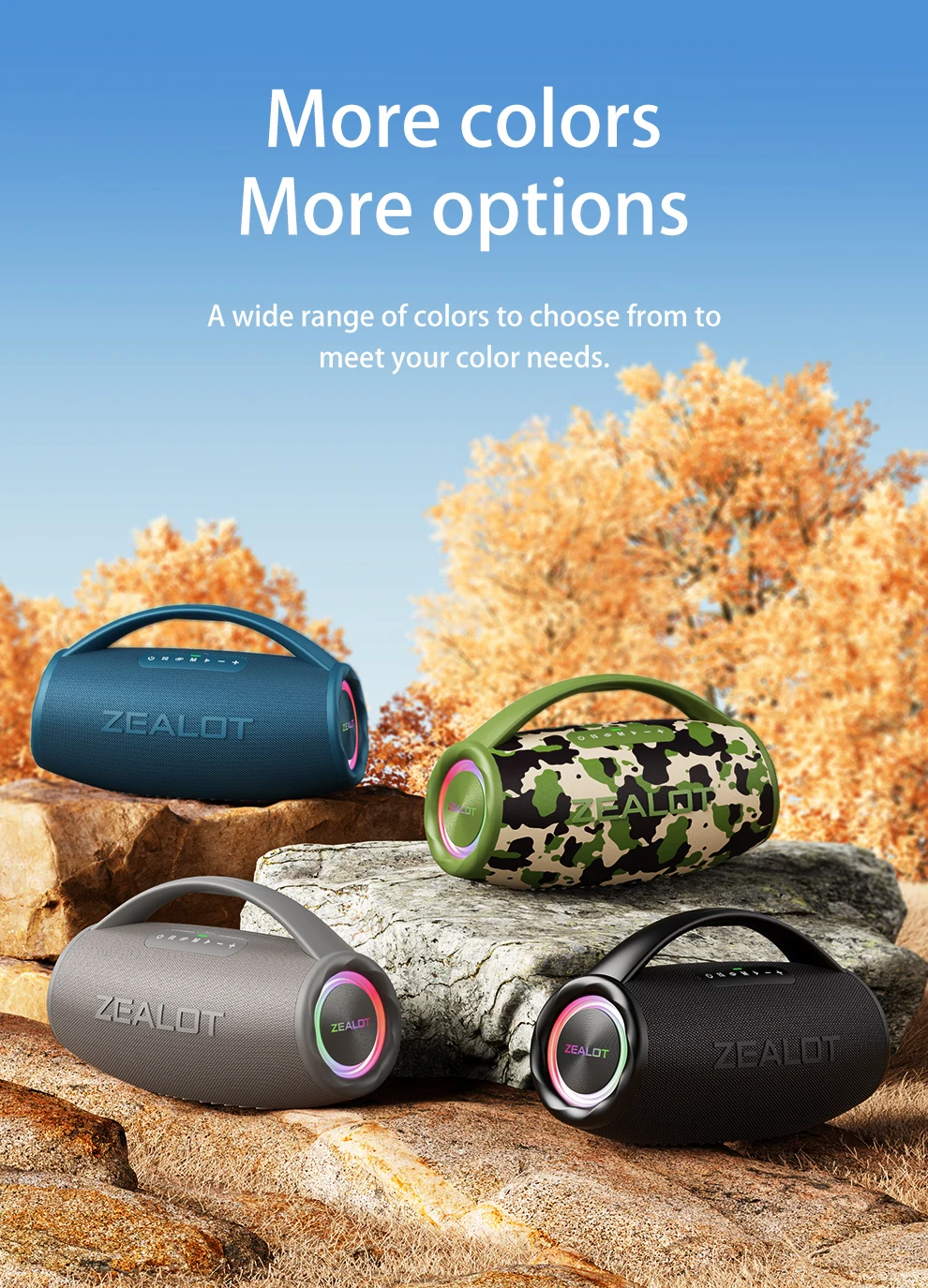 ZEALOT S97 Altavoz Bluetooth portátil de 80W Alto volumen Resistente al agua 16000mAh Subwoofer TWS inalámbrico Suporrt USB/TF/AUX RGB luz.