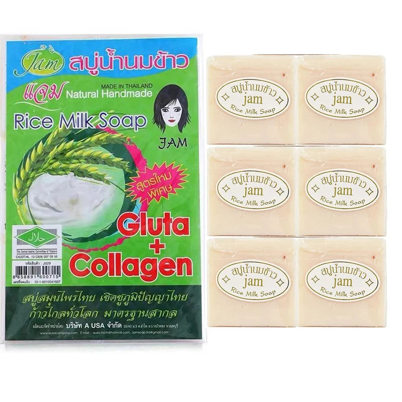 Thailand JAM Rice Milk Soap 6PCS Original Handmade Whitening Goat Milk Soap Rice for Whitening