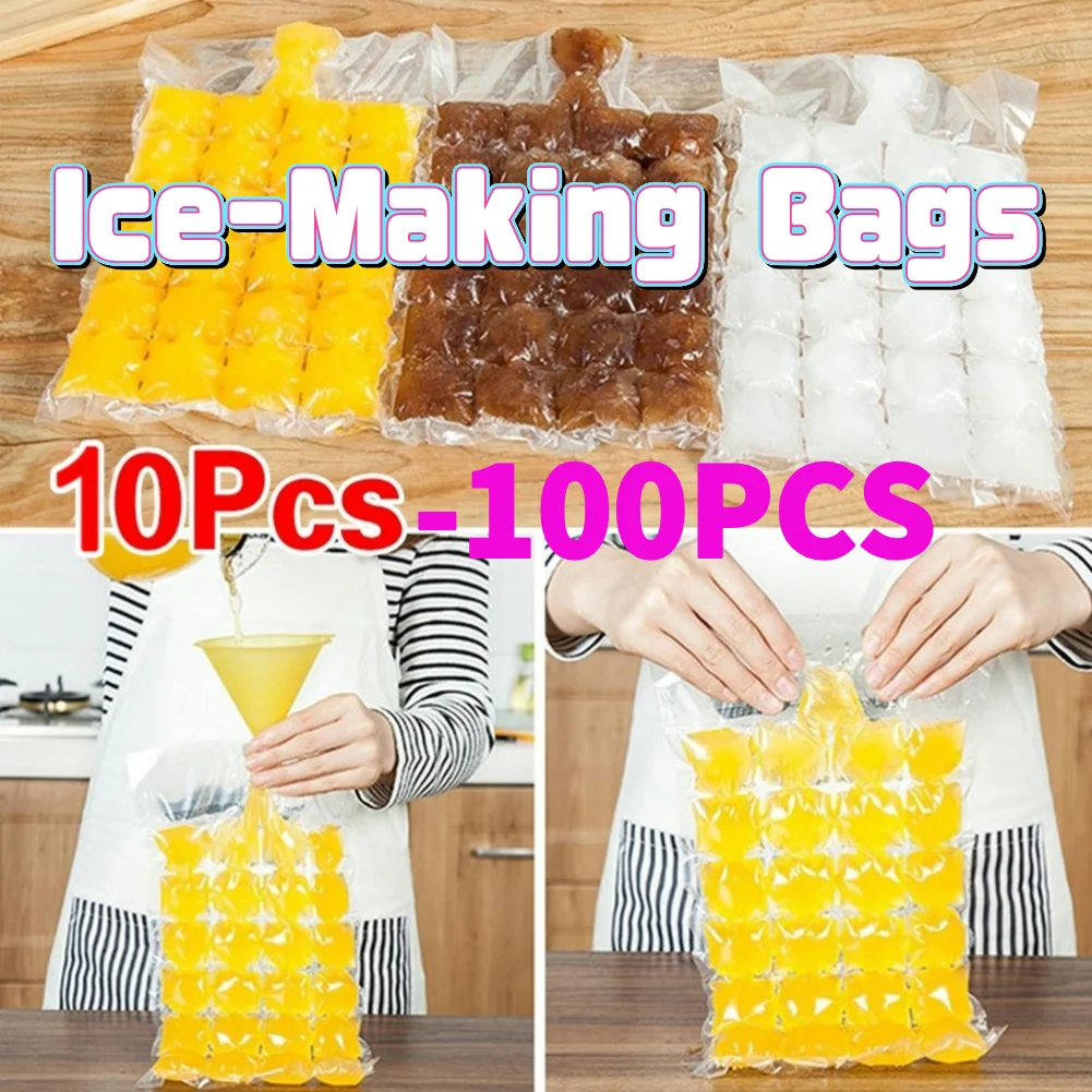 10-100Pcs Disposable Ice-Making Bag Freezing Maker Ice Cube Bag Self-Seal DIY Drinking Ice Cube Tray Mold Cocktail Juice Drink