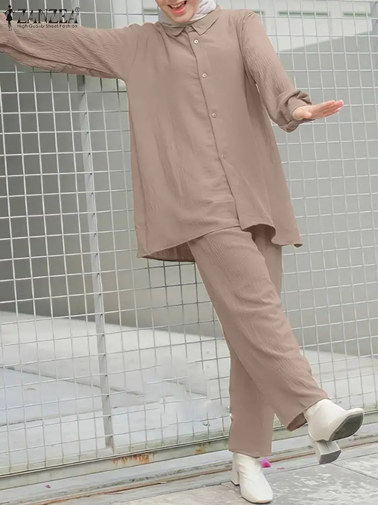 여성용 무슬림 매칭 세트, 레트로 플로럴 프린트, 롱 스타일 셔츠 및 와이드 레그 팬츠 세트, 패션 무슬림 여성 세트, 두바이 운동복 9 2023 ZANZEA 패션 무슬림 세트, 긴팔 셔츠 바지 정장, 아바야 투피스 세트, 여성 의상, 이슬람 운동복, 가을