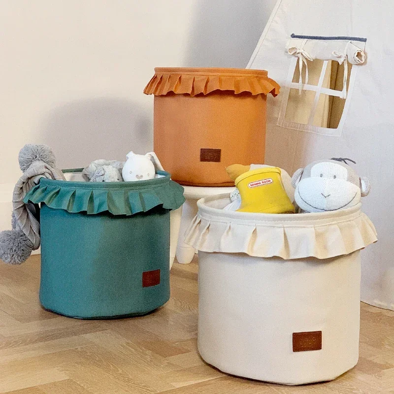 Cute Storage Basket for Kids Toy Collapsible Laundry Hamper Lace Gift Basket Fabric Storage Bins for Nursery Room Organizer 3