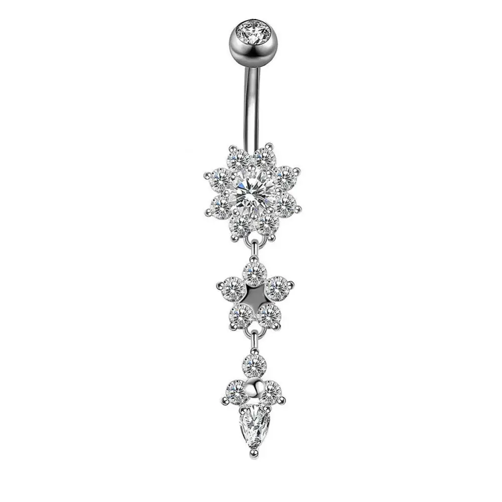 Gold Color Stainless Steel Belly Button Ring CZ Zircon Flower Butterfly Cross Heart 14G 10mm Barbell Navel Piercing Body Jewelry