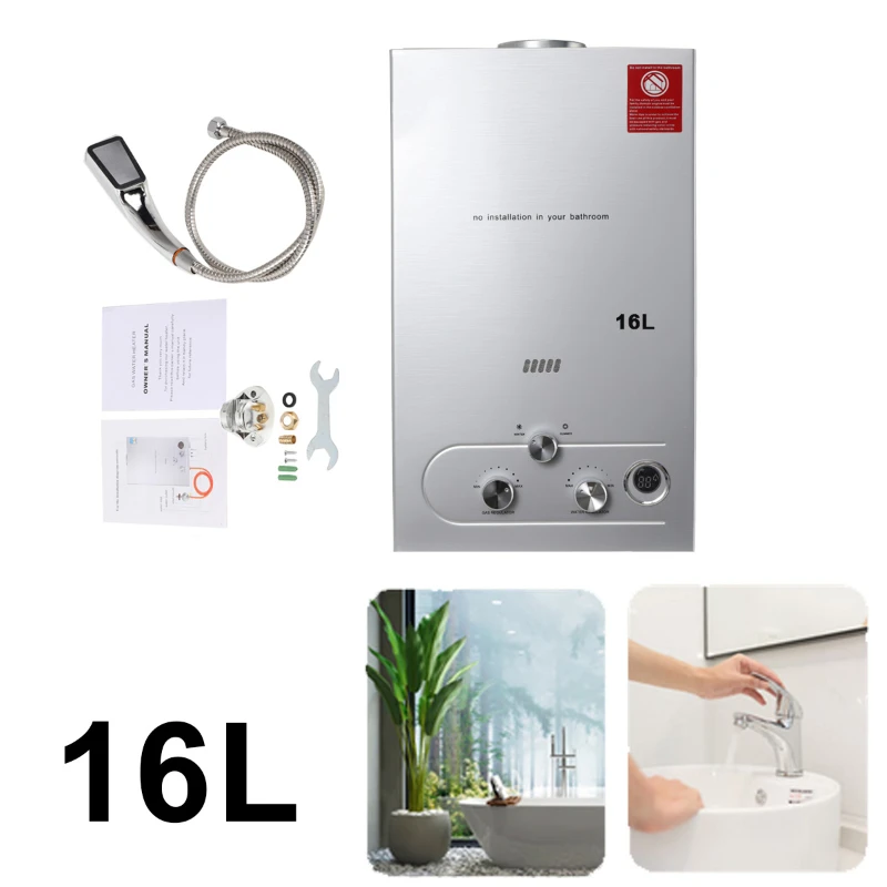 

16L 32KW LPG Gas Water Heater Propane Instant Tankless Hot Water Heater Boiler With Shower Head Kit For Home Outdoor Camping