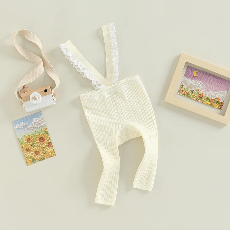 Infant Toddler Unisex Denim Overalls Adjustable Straps Sleeveless Jeans Jumpsuit with Lace Trim Detail