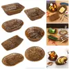 1Pcs Breakfast Bread Food Handwoven Rattan Basket Fruit Vegetable Cake Wicker Round Rectangular Shape Storage Tray 3
