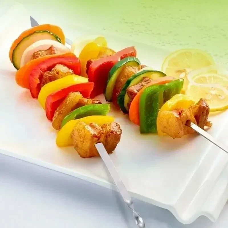 New Practical 10Pcs Stainless Steel BBQ Barbecue Skewer Roast Stick Grilling Kabob Kebab Flat Skewers Needle wholesale