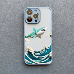 Marine Sharks and Dolphins Blue Sea Waves Phone Case Cover for iPhone 12 Mini (Greyblue 2DHT 1)