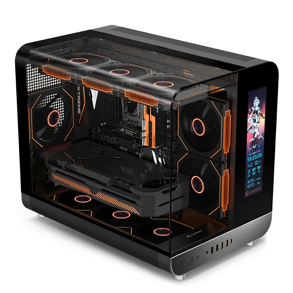 파워 트레인 X-GAMERX 윙 섀시 TYPE-C 인터페이스 바다 전망실 곡면 유리 3면 시야각 고가치 M-ATX 섀시