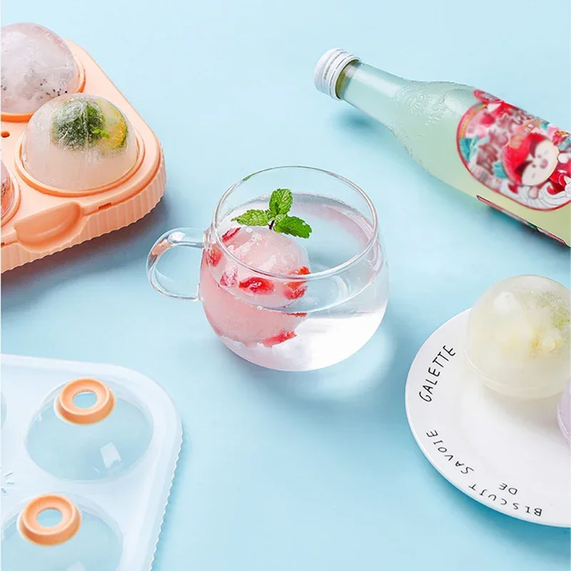 4 Grid Big Ice Ball Mould Large Dia 6.5cm Big Ice Ball Maker Tray for Whiskey Cocktail Bar Tools Food Grade Ice Mould for Party