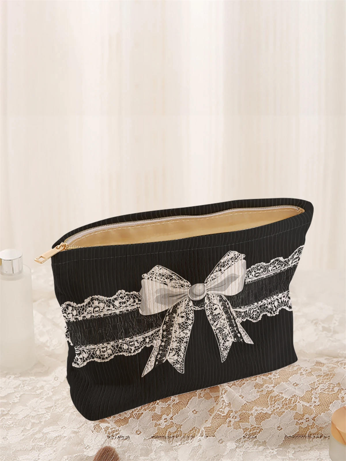 1pc Butterfly Pattern Printed Corduroy Makeup Bag, Lightweight Zipper Makeup Storage Box, Multi functional Bag with Lining