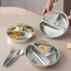 WORTHBUY Round 304 Stainless Steel Dinner Plate 3 Compartments Food Plate Tray Kitchen Food Container Cute Divided Dining Plate 2
