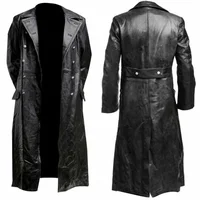 MEN'S GERMAN CLASSIC WW2 MILITARY UNIFORM OFFICER BLACK  LEATHER TRENCH COAT 2