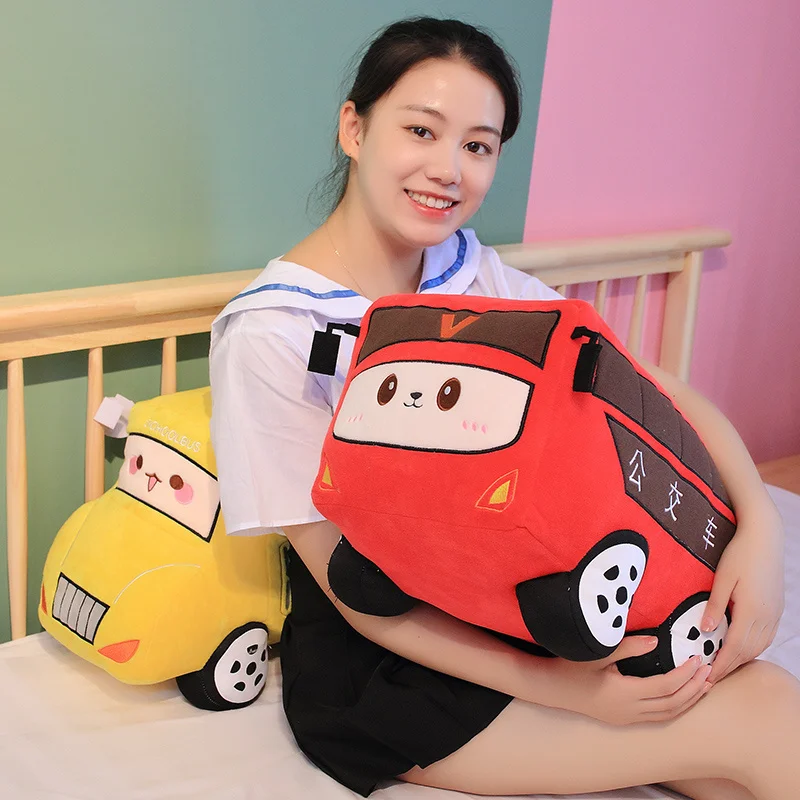 Automobile Plush Pillow Stuffed Firefighter School Bus Policeman Car Cartoon Plushie Soft Cushion Decor Present 3