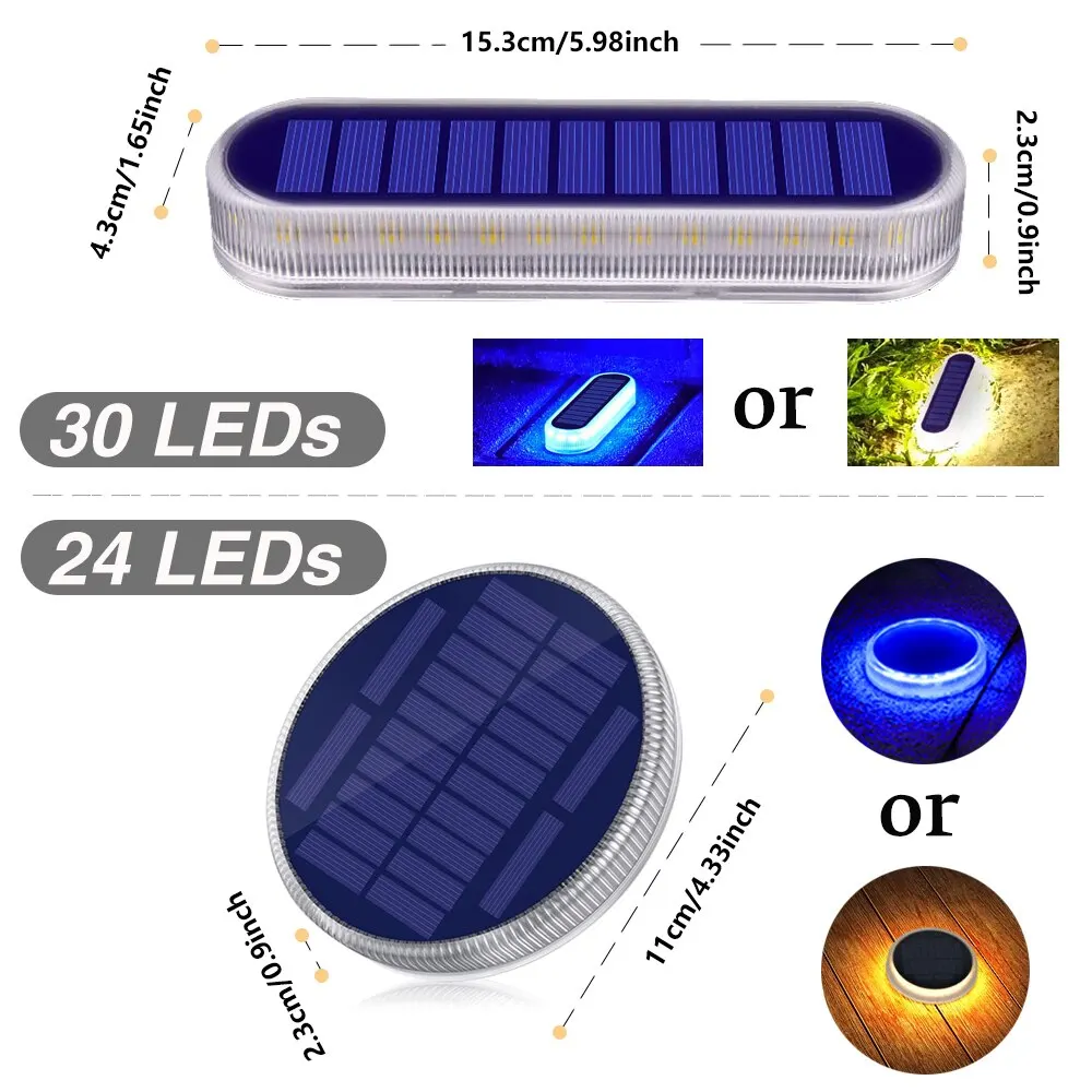 30/24 LED 태양광 발전 계단 조명, 야외 정원 태양광 지하 조명, 태양 갑판 조명, 계단 도크 파티오 통로 진입로