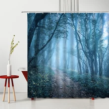 

Trippy Forest Shower Curtain Castle Unique Tree Misty Mountain Fancy Polyeste Waterproof Bath Curtains with Hooks Bathroom Decor