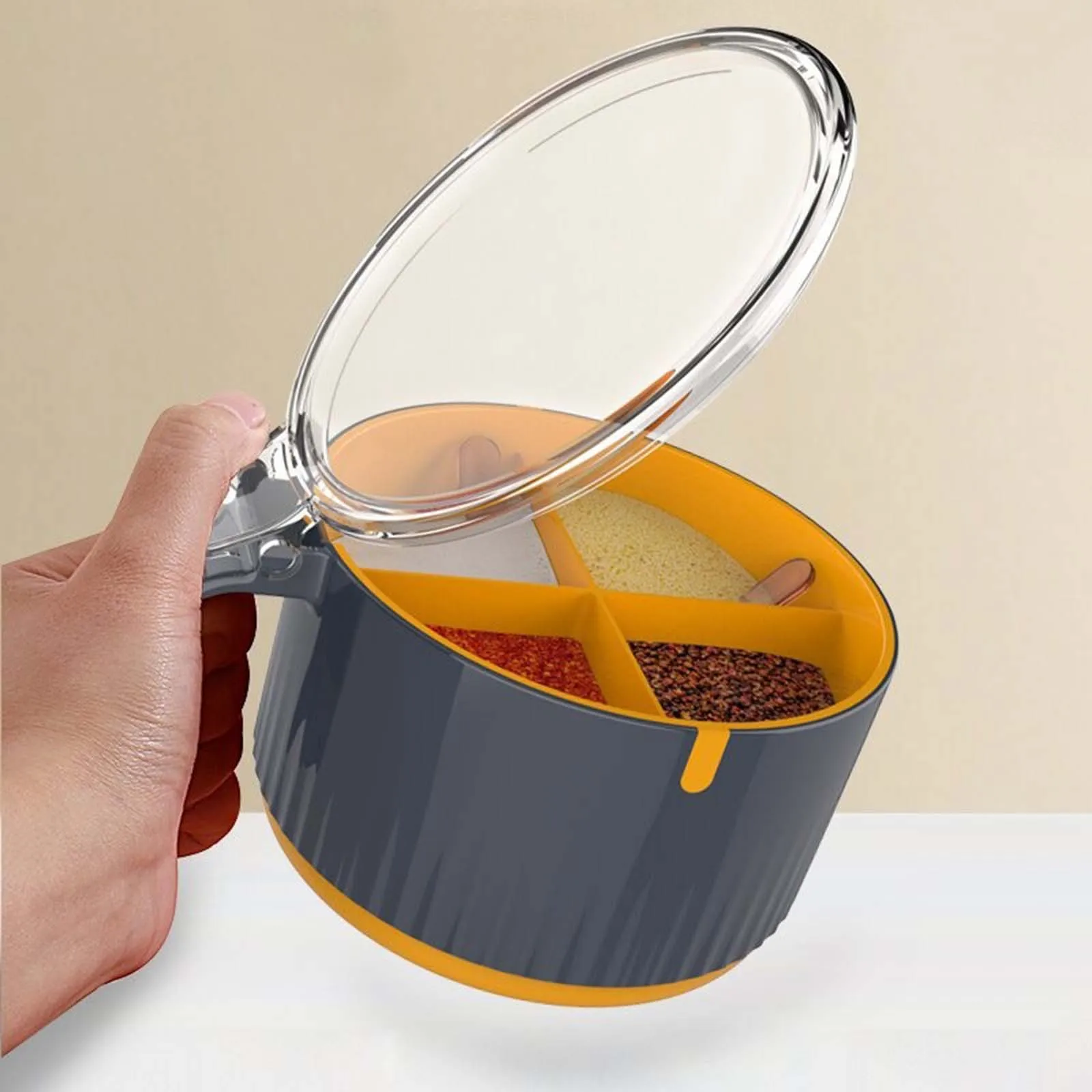 

Конфета для специй с четырьмя отделениями, многоярусная банка для специй, Круглая Коробка для хранения, бутылка для приправ, кухонные аксессуары, инструмент для специй