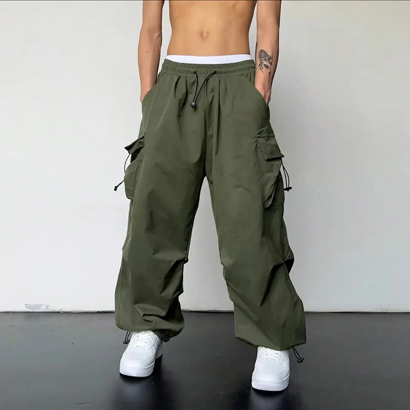 American Style Casual Pants Cargo Trousers High Street Drawstring Workwear Trendy Loose Versatile Straight Wide-Leg Casual Pants 6