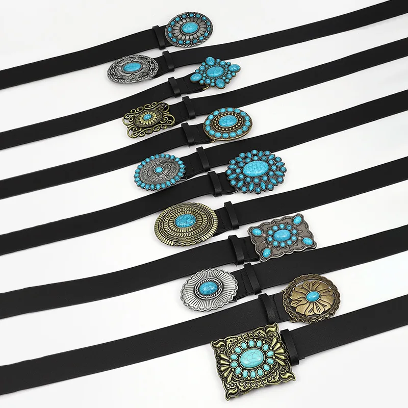 

Vintage Court Style Belt Female Luxury Design Fashion Trend Dress Decoration Gothic Punk Inlaid Sapphire Buckle Girdle for Women