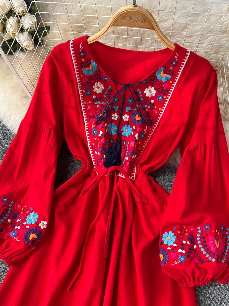 Embroidered Lantern Sleeve Dress | Embroidered Vintage Dress
