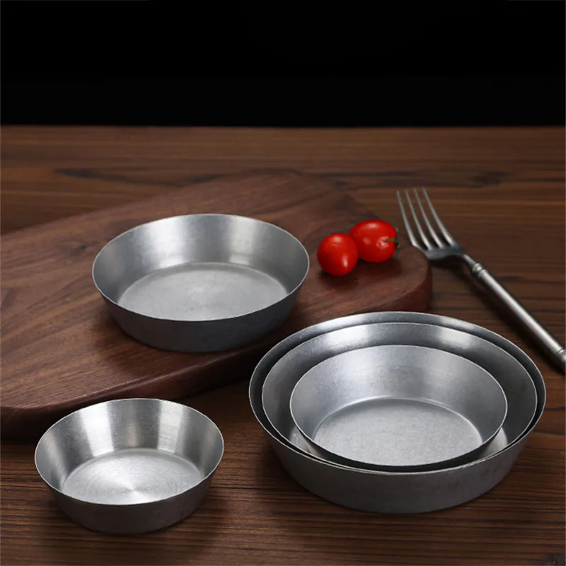 Retro Deep Side 304 Stainless Steel Food Plates Single-layer Sauce Dish Meat Fruit Dessert Trays Tableware Kitchen Dinner Plate