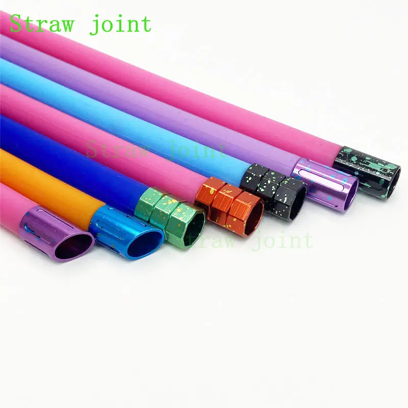 1pc 510 Random Colors Aluminum Flat Mouth Beveled Multi Section Spotted Straw Joint