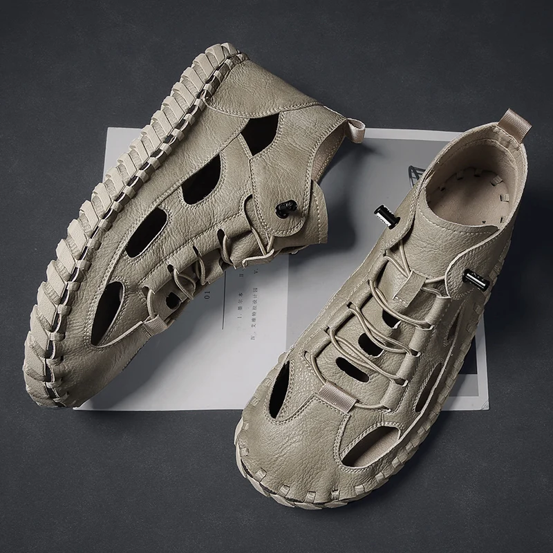 2023 Summer Classic Men's Hollow Out Sandals Beach Shoes Fishing Camping Shoes Men's Casual Shoes Handmade Soft Soles